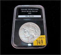 1935-S Peace dollar, slab certified Uncirculated