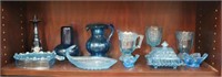 11pcs Antique Blue Glass; Tumble up, Fish, Trivet,