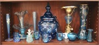 13pcs Antique Blue Glass; Epergne, Vases, Cruet,