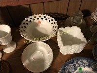 LOT OF MILK GLASS- BOWL, PLANTER AND FOUR SAUCERS