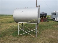 500-gallon fuel tank on stand, silver in color