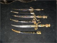3 KNIGHTS DAGGERS WITH LEATHER AND METAL SHEATHS