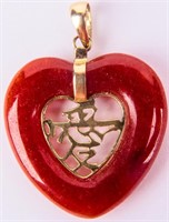 Jewelry 14kt Yellow Gold & Red Jade Heart Pendant