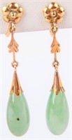 Jewelry 14kt Yellow Gold Jade Dangle Earrings