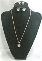 Faux Chanel Pendant Necklace w/Earrings