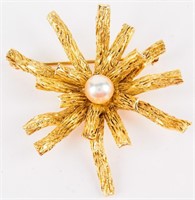 Jewelry 14kt Yellow Gold Pearl Flower Brooch