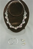 Rhinestone Necklace and Hoop Earrings