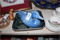 POTTERY DUCK AND SQUARE BOWL