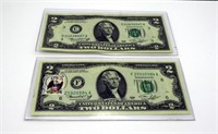 2 Vintage 1976 2 Dollar Bills Uncirculated Dated