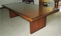 Large 8' X 4' Wood Coffee Table With Thick Glass