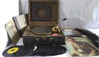 Antique Victrola and Record Collection
