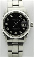 Men's Oyster Date Black Dial Rolex w' Diamonds