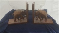 Carved Elephant Book Ends.  Ivory Tusks