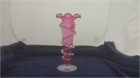 9" Victorian Cranberry To Clear Frilly Vase