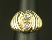 MEN'S 14KT YELLOW GOLD AND TWO DIAMOND RING