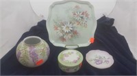 4 Pieces Of Hand Painted China.  Signed Ruth
