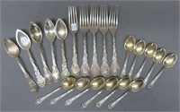 GROUP OF ORNATE VICTORIAN STERLING SILVER FLATWARE