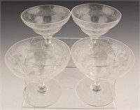 SET OF 4 GLASS FLORAL MOTIF SHERBERT GLASSES