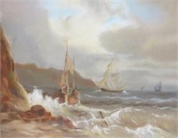 LATE 19TH C. PASTEL PAINTING OF A COASTAL SCENE