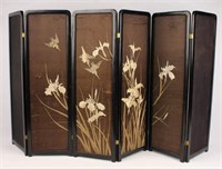 JAPANESE MEIJI PERIOD EMBROIDERED SIX PANEL SCREEN
