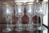 Set of 8 Needle Etched Crystal Wine Glasses