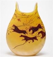 J & H Fields  Art Glass "Horse Petroglyphs" Vase