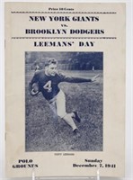 Pearl Harbor Day NY Giants Bklyn Dodgers Program