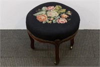 Louis XV-Style Mahogany & Embroidery Foot Stool