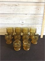 SET OF 10 AMBER GLASS DRINKING GLASSES