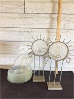 CLEAR GLASS PLATES AND SUN CANDLE HOLDERS