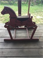 UNIQUE RED WOODEN SPRING ROCKING HORSE