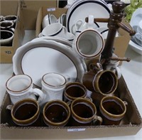 10 STONWARE MUGS, 6 OVAL PLATTERS