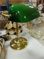 BRASS DESK LAMP WITH GREEN SHADE