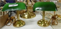 PAIR - BRASS DESK LAMPS WITH GREEN SHADES