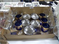 BOX - BLUE WINE GOBLETS, GLASS & SILVER STEMWARE