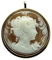 14kt Gold Antique Pink Shell Cameo Brooch