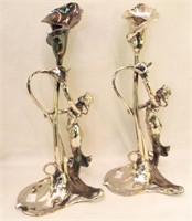 Pair Of Art Nouveau Figural Silver Plate Vases