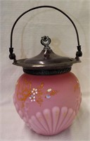 Victorian Glass Enamel Decorated Biscuit Jar