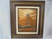Framed windmill painting