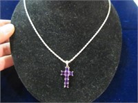 sterling chain & purple stone sterling cross