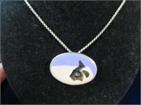 sterling cat pendant necklace - 18in. long