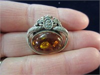 sterling silver poland brooch - amber stone