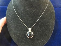 sterling black stone pendant necklace - 16in. long