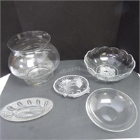 Group Lot of Five Glass Bowls & Serving Pieces
