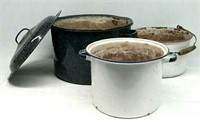 (3) Large Enamel Pots