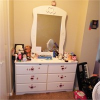 Girl's White Six Drawer Dresser w/ Mirror