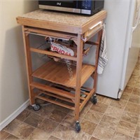 Wooden Microwave Stand w/Marble Top