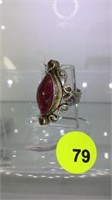 STERLING SILVER RING WITH RED GEMSTONE