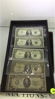 5 PC - $20. FED RESERVE NOTE & FOUR SILVER CERT.