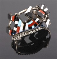 Zuni Inlaid Multi-Stone Sterling Kachina Bracelet